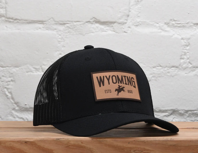 Wyoming Cowboy Leather Patch Snapback - Black