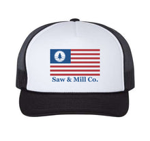 Load image into Gallery viewer, Saw Blade and Stripes Foam Trucker Hat - Black / White