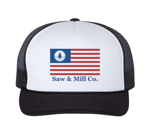Saw Blade and Stripes Foam Trucker Hat - Black / White